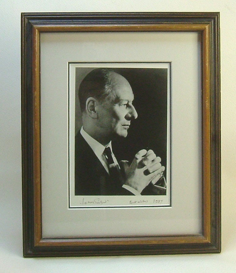 Item #29167 Autographed Portrait Photograph Display. Sir John Gielgud.
