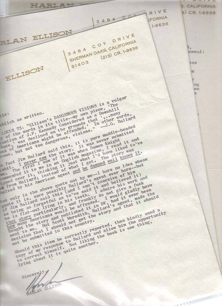Item #30488 Archive of Signed Letters to LOCUS. Harlan Jay Ellison