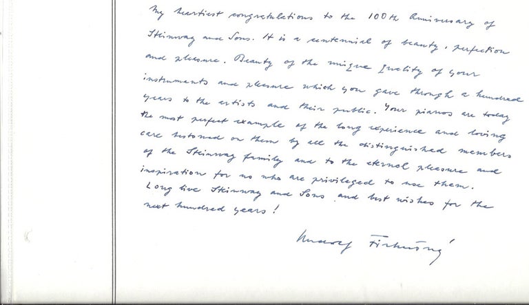 Item #30511 Signed tribute to Steinway & Sons. New York: 1953. Firkusny Rudolf.