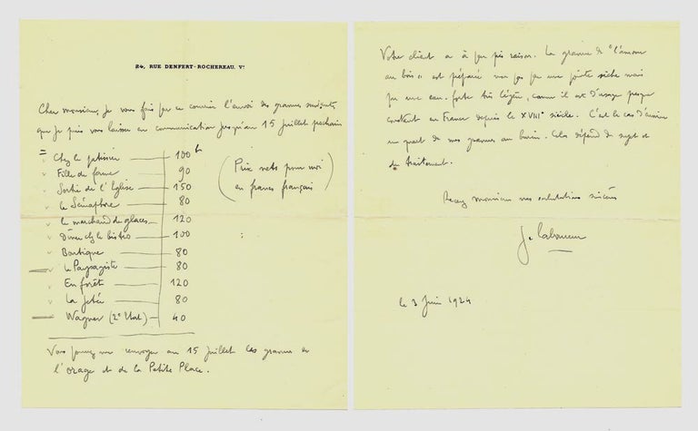 Item #30897 Excellent Autograph Letter Signed. Jean Emile Laboureur, French, engraver
