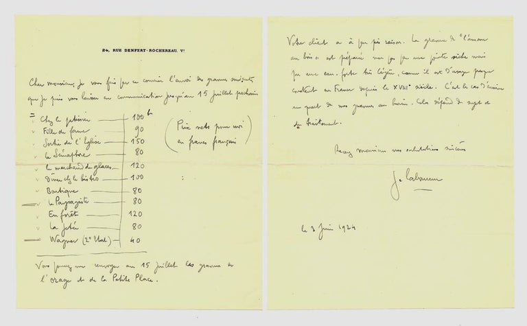 Item #30897 Excellent Autograph Letter Signed. Jean Emile Laboureur, French, engraver