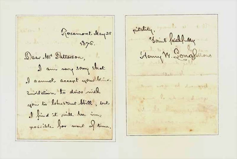 Item #30904 Autograph Letter Signed 1876. Henry Wadsworth Longfellow