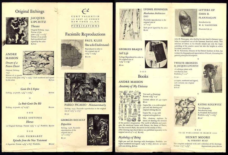 Item #30950 Gallery Advertising Flyer. Curt Valentin Gallery