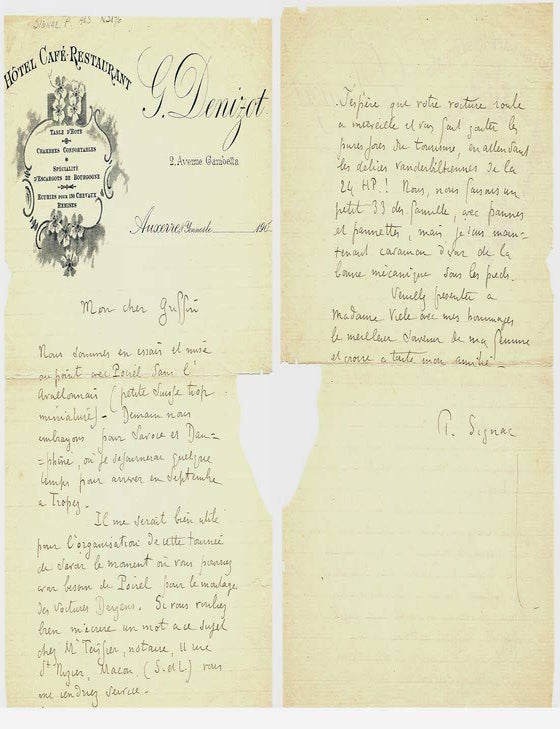 Item #31099 Interesting ALS About Travel Plans & His Automobile. Paul Signac, French...