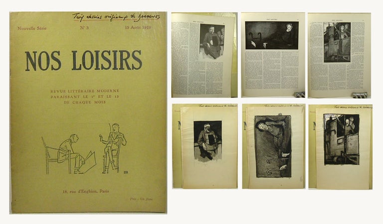 Item #31164 NOS LOISIRS. REVUE LITTERAIRE MODERNE. Three Original Pen & Ink Daragnes Illustrations. Nouvelle série. N° 3, Paris: 15/08/1919. Jean-Gabriel Daragnès.