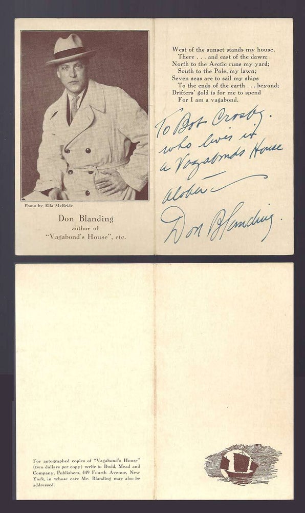 Item #31198 PRESENTATION AUTOGRAPHED GREETING'S POEM. Don Blanding