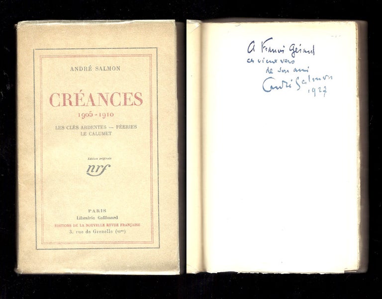 Item #31242 CREANCES 1905-1910 - Les clés ardentes. Signée. Andre Salmon