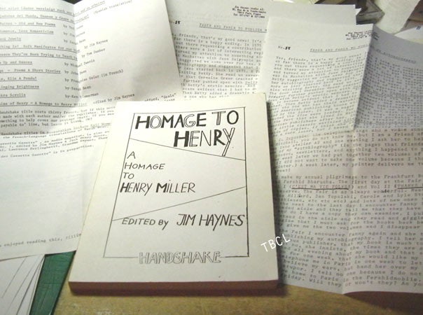 Item #31264 HOMAGE TO HENRY. Signed. Henry Miller, Jim Haynes