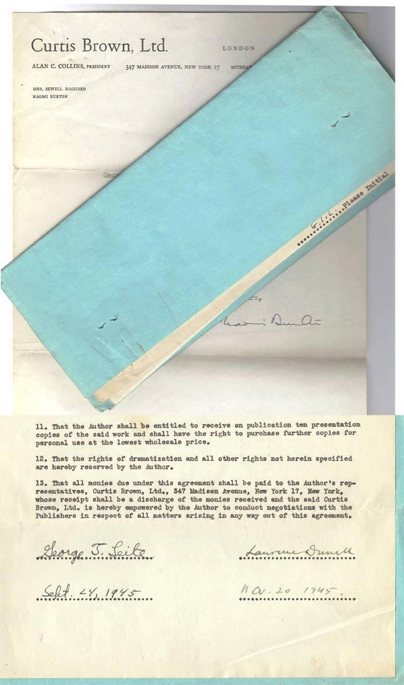 Item #31304 ORIGINAL CONTRACT. Lawrence Durrell