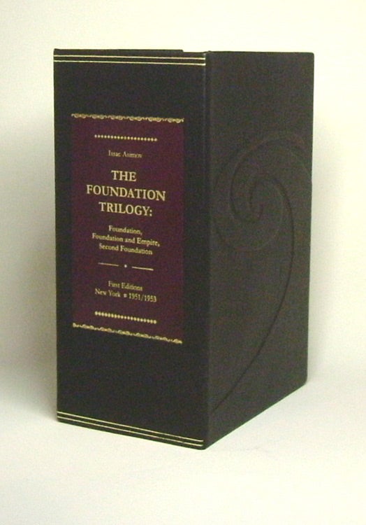 Item #31434 THE FOUNDATION TRILOGY. being FOUNDATION, FOUNDATION AND EMPIRE & SECOND FOUNDATION. Custom Clamshell Case Only 'A'. Issac. Custom Clamshell Case Asimov, NO BOOK INCLUDED.