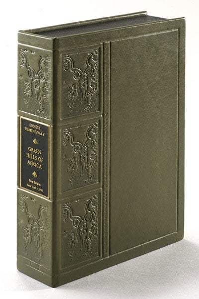 Item #31462 GREEN HILLS OF AFRICA. Custom Collector's 'Sculpted' Clamshell Case. Ernest Hemingway