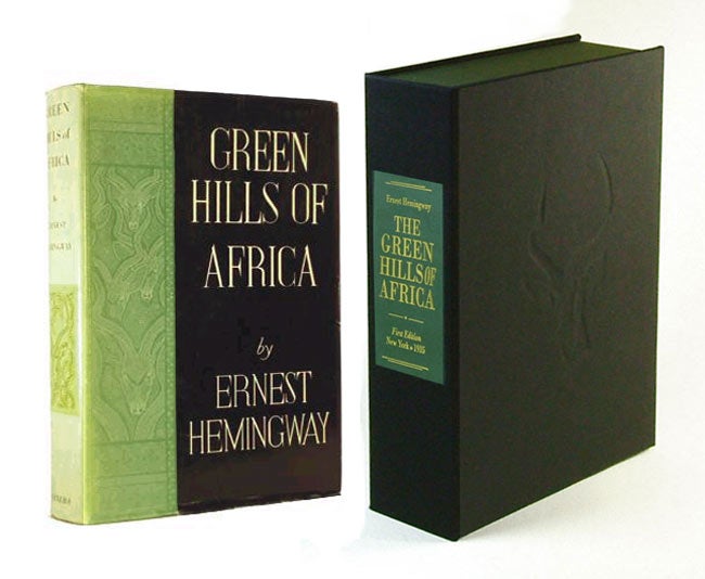 Item #31463 GREEN HILLS OF AFRICA. Custom Collector's 'Sculpted' Clamshell Case. Ernest Hemingway