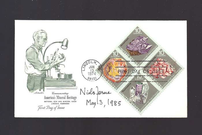 Item #31638 Signed FDC - First Day Cover. [Nobel Prize]. Niels Kaj Jerne, 1911 - 1994