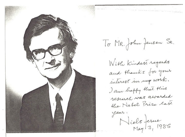 Item #31647 Autograph Document Signed. [Nobel Prize]. Niels Kaj Jerne, 1911 - 1994