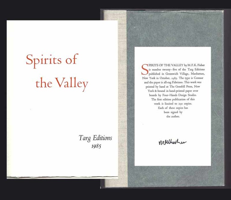 Item #31693 SPIRITS OF THE VALLEY. Signed. M. F. K. Fisher