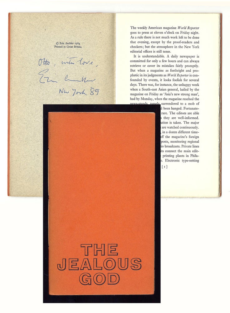 Item #31756 THE JEALOUS GOD. [From "A Kind of Anger"]. Inscribed to Otto Penzler. Eric Ambler