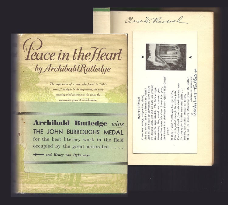 Item #31901 PEACE IN THE HEART Signed. Archibald Rutledge