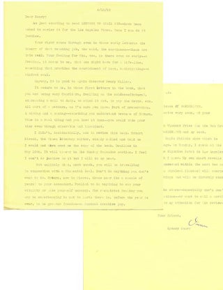 SMALL ARCHIVE OF 6 TYPED LETTER FROM SYDNEY OMARR TO HENRY MILLER, 1965 -1977