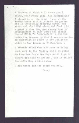 13 TLS, 1 ALS FROM LAURENCE DURRELL TO HENRY MILLER, 1975-1979.
