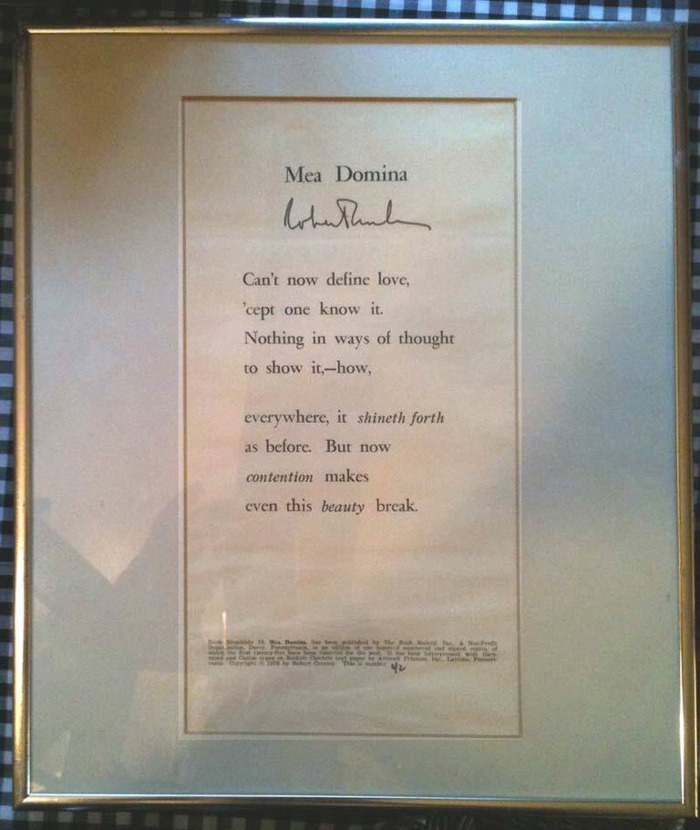 Item #32182 MEA DOMINA. Signed Broadside. Robert Creeley