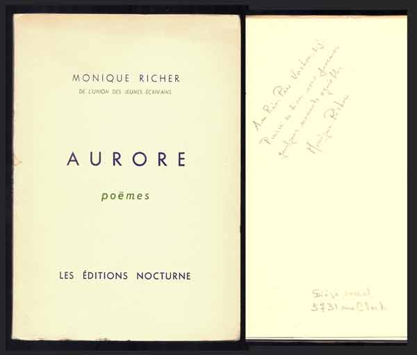 Item #32273 AURORE Poemes. Inscribed / Dédicacé. Monique Richer