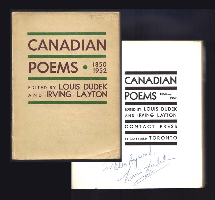 Item #32336 CANADIAN POEMS. 1850-1952. Signed. Louis. Layton Dudek, Irving, Edit.