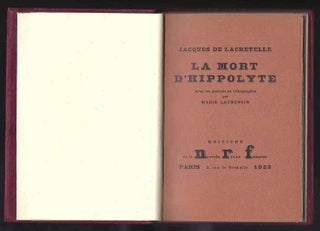 LA MORT D'HIPPOLYTE. Inscribed / avec envoi.