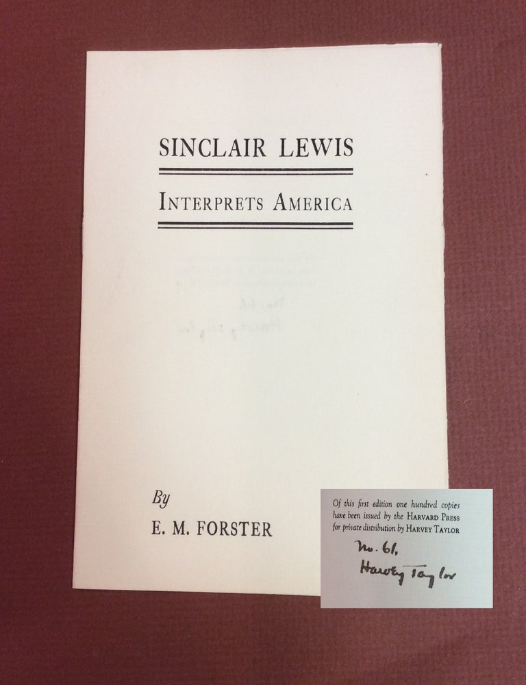 Item #32930 SINCLAIR LEWIS INTERPRETS AMERICA. E. M. Forster, Harvey Taylor