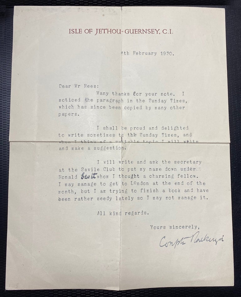 Item #32994 TLS February 8th, 1930. Compton Mackenzie