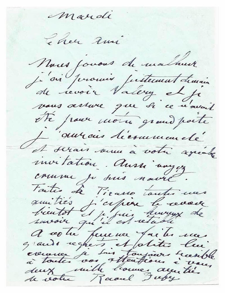 Item #33000 Autograph letter Signed. Raoul Dufy