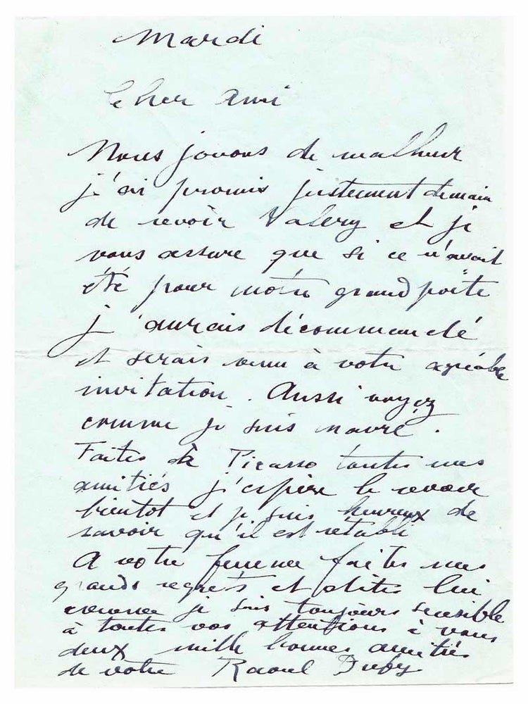 Item #33000 Autograph letter Signed. Raoul Dufy