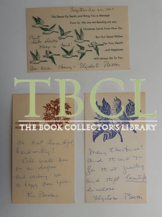 33 CHRISTMAS AND NEW YEAR'S CARDS AND LETTERS; 13 FROM HENRY BESTON, 20 FROM ELIZABETH COATSWORTH