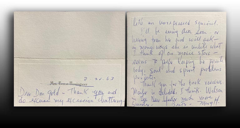 Item #33154 1 page ALS written by Mary Hemingway. Mary Hemingway, Ernest Hemingway