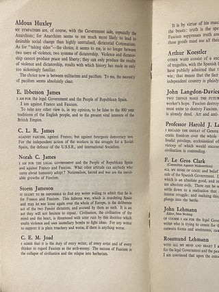 AUTHORS TAKE SIDES ON THE SPANISH WAR - Rare Pamphlet