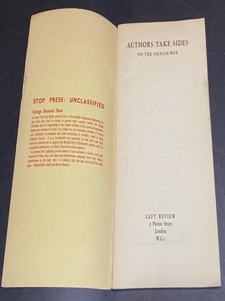 AUTHORS TAKE SIDES ON THE SPANISH WAR - Rare Pamphlet