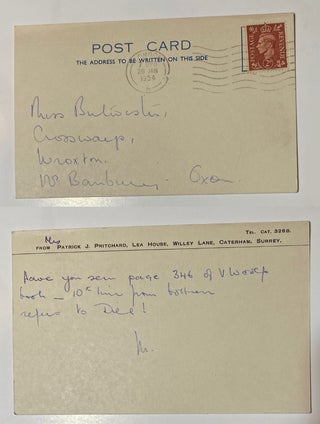 A WRITER'S DIARY. Being Extracts From The Diary Of Virginia Woolf. Inscribed to Iris Mary Birtwistle With mention of Patrick Pritchard. Signed & Dated by Leonard Woolf Christmas 1953. Plus a postcard to Miss Birtwistle dated January 26, 1954 from Mrs. Pritchard.