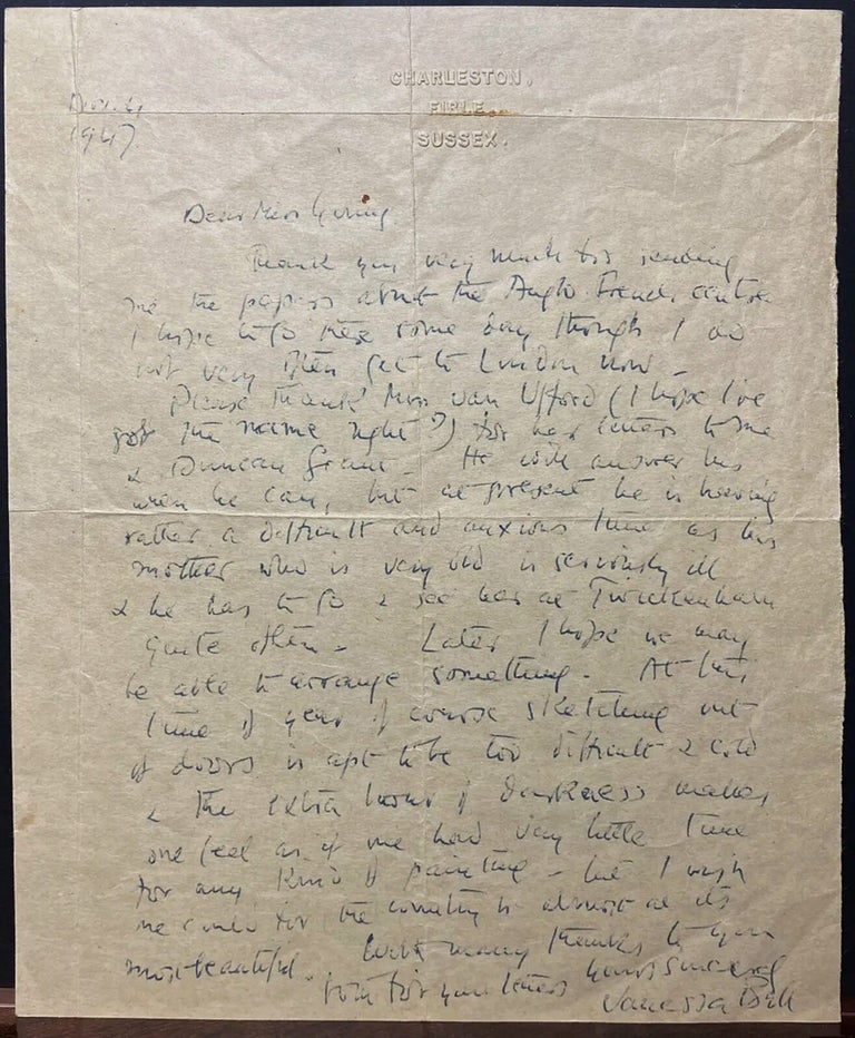 Item #33285 Autograph letter signed (ALS) "AT THIS TIME OF YEAR OF COURSE SKETCHING OUT OF DOORS...