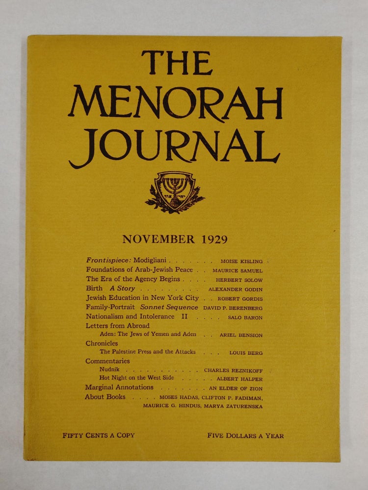 Item #33434 NUDNIK - A commentary in "THE MENORAH JOURNAL". Vol. XVII No. 2. Charles Reznikoff,...