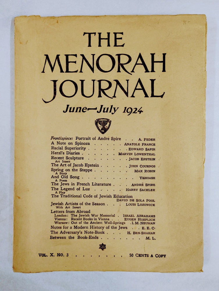 Item #33436 Frontispiece: Portrait of André Spire In "The Menorah Journal" A. Feder, In The...