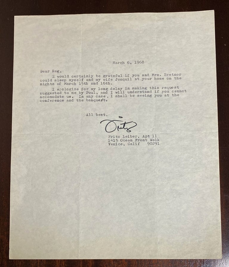 Item #33477 Autograph letter signed (ALS). Fritz Leiber