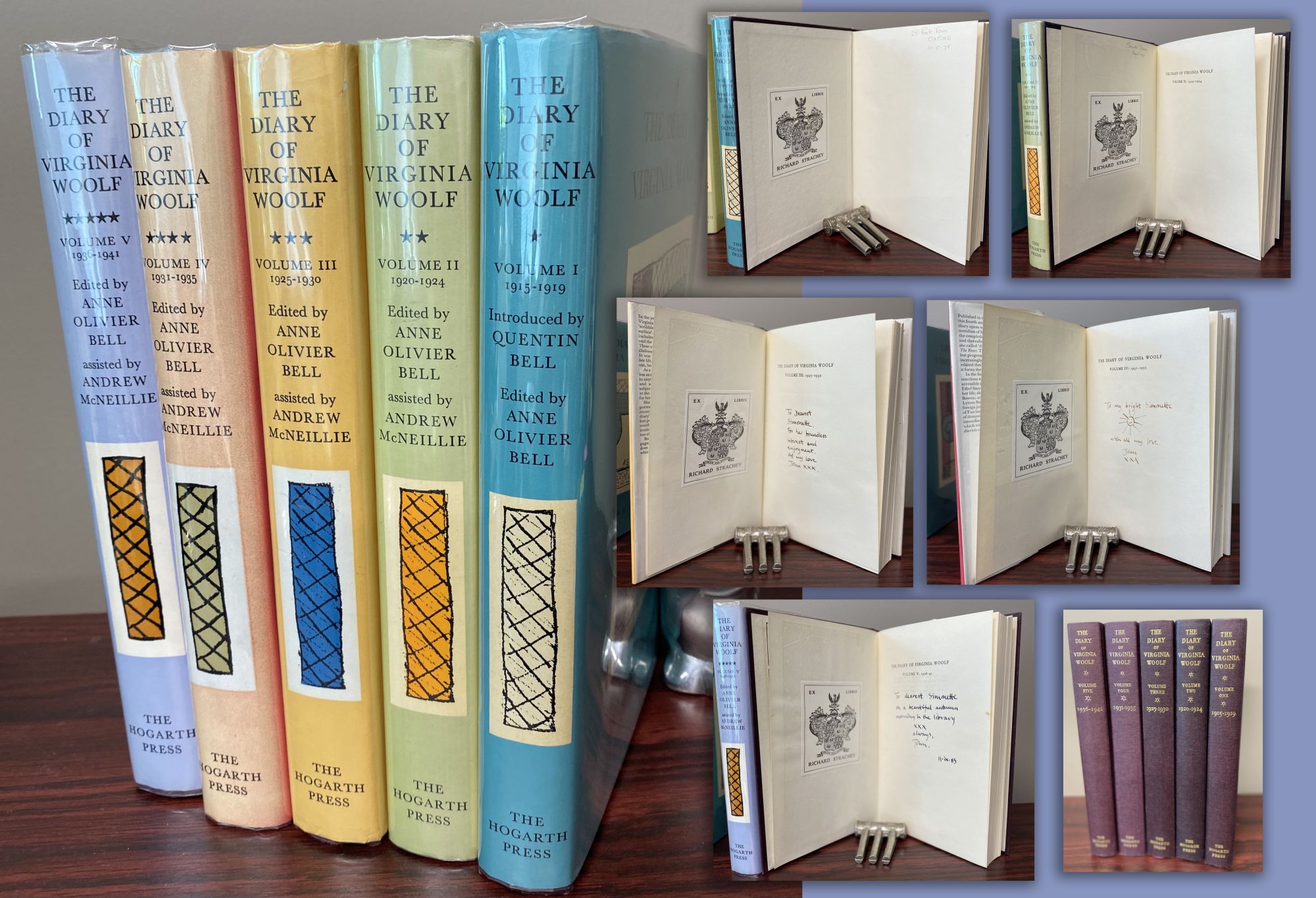 Woolf, Virginia. Bell, Anne Olivier. (edit.) - The Diary of Virginia Woolf. (Complete in Five Volumes). With the Ex Libris of Richard Strachey Inscribed by John Strachey in Volumes III. IV and V on the Title - Pages to Simonette with Her Name on Volume I and Signature on Volume II