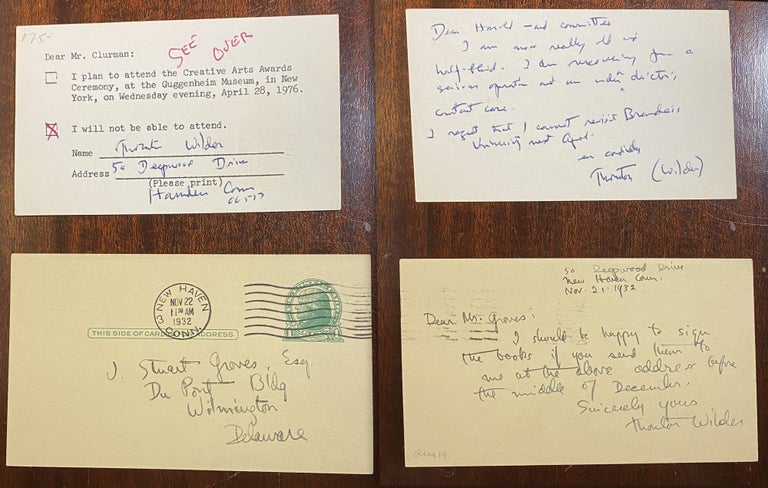 Item #33517 2 AUTOGRAPH NOTE CARDS SIGNED (ALS). Thornton Wilder
