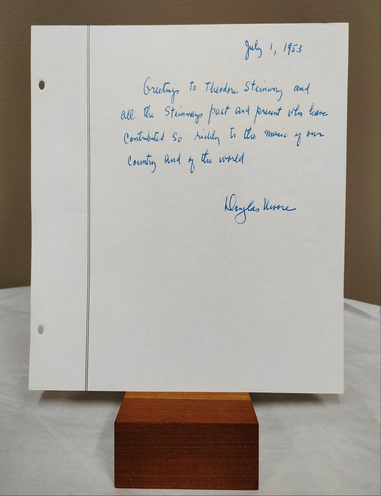 Item #33526 Signed tribute to Steinway & Sons. New York: 1953 signed by Douglas Moore. Douglas Moore