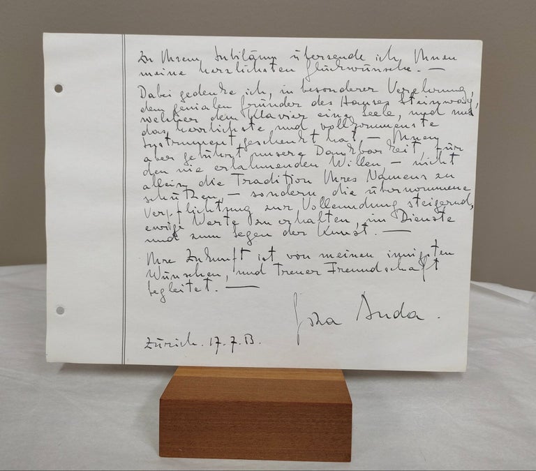 Item #33527 Signed tribute to Steinway & Sons. New York: 1953 signed by Geza Anda. Geza Anda