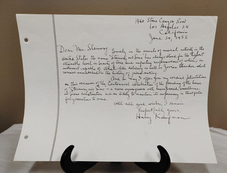 Item #33528 Signed tribute to Steinway & Sons. New York: 1953 signed by Harry Kaufman. Harry...