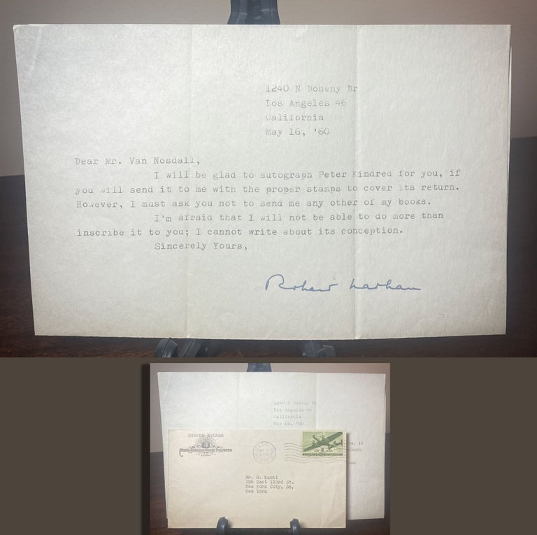Item #33641 1 Autograph letter from 1960 signed by Robert Nathan with a 1945 MGM envelope with stamp. Robert Nathan.
