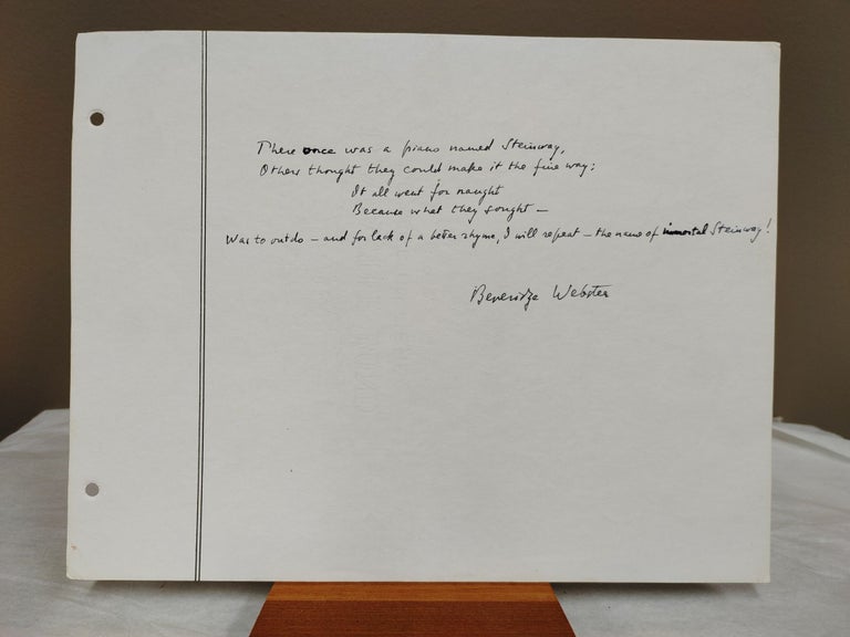 Item #33782 Signed tribute to Steinway & Sons by Webster. Beveridge Webster