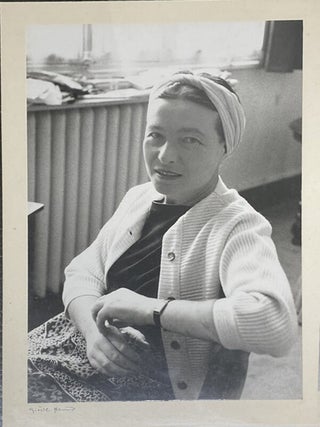 ORIGINAL 2 PAGE handwritten manuscript page by Simone De Beauvoir presumably from THE MANDARINS ORIGINAL SIGNED iconic photo of Simone De Beauvoir by Gisèle Freund