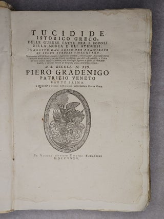 TUCIDIDE ISTORICO GRECO, DELLE GUERRE FATTE TRA I POPOLI DELLA MOREA E GLI ATENIESI ( 2 Volumes)