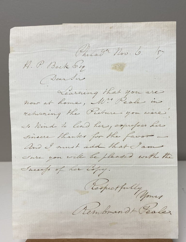 Item #33895 Autograph Letter Signed, November 6th 1857. Rembrandt Peale